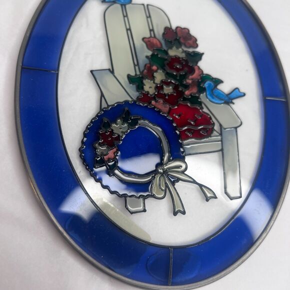 Handpainted Joan Baker Design Oval Suncatcher NEW Adirondack Chair Stained Glass - Picture 4 of 10